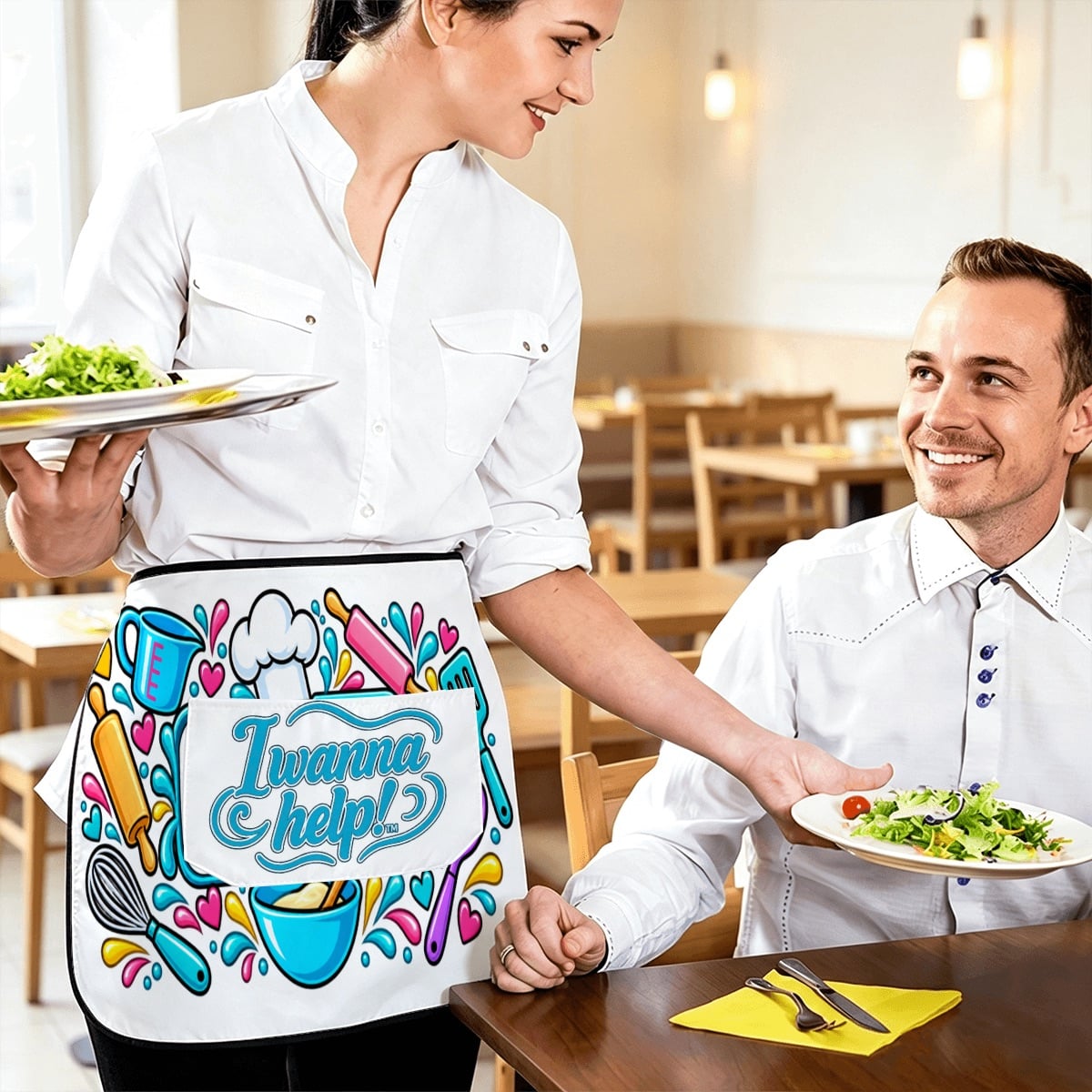 I Wanna Help! Colorful Kitchen Utensils Waist Apron