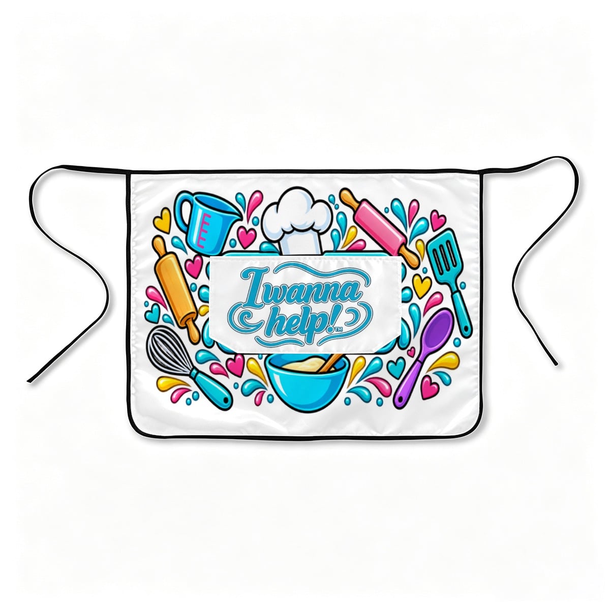 I Wanna Help! Colorful Kitchen Utensils Waist Apron