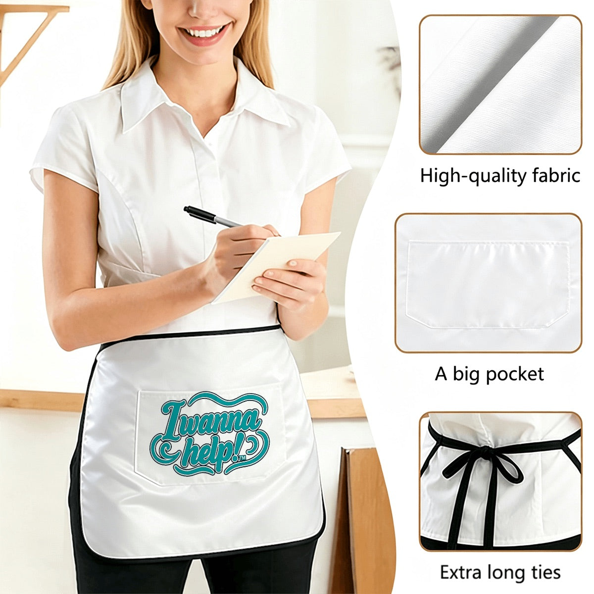I Wanna Help! Classic White Waist Apron