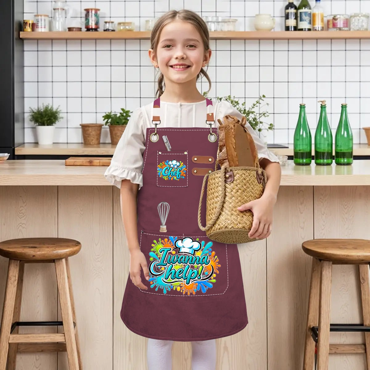 I Wanna Help! Kids Chef Apron Splatter Design