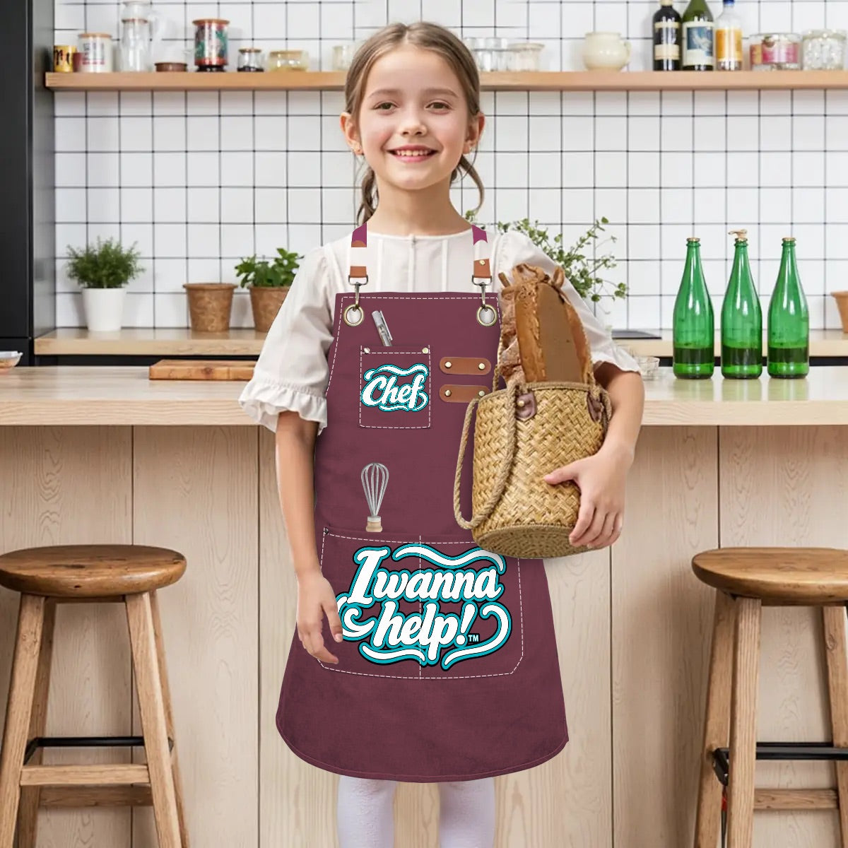 I Wanna Help!™ Kids' Chef Apron – Burgundy