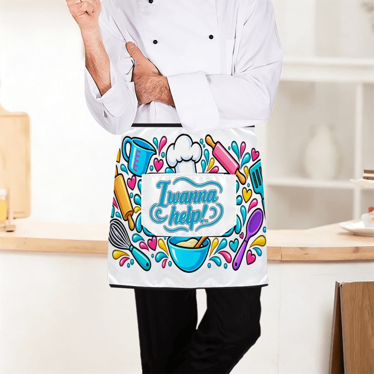 I Wanna Help! Colorful Kitchen Utensils Waist Apron