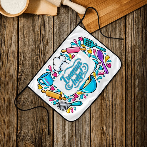 I Wanna Help! Colorful Kitchen Utensils Waist Apron